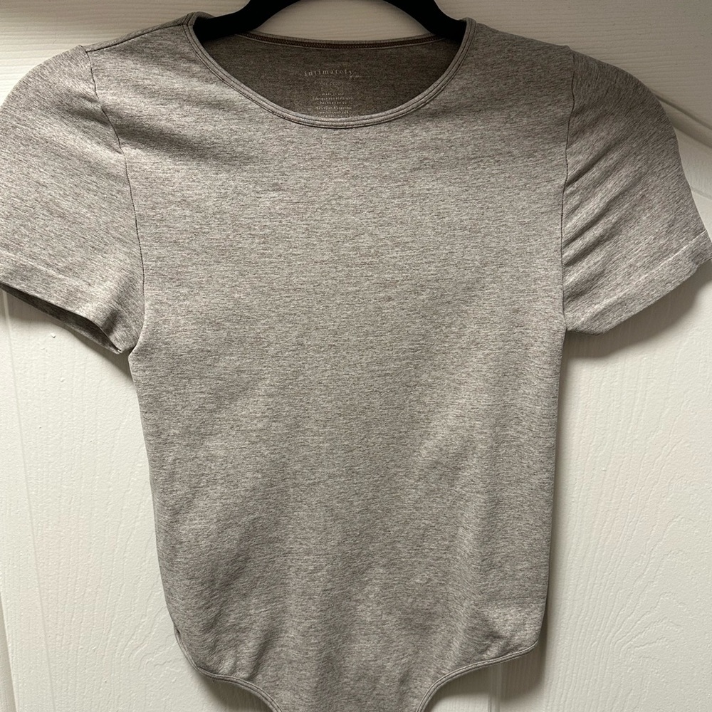 Free People Heather Taupe Short Sleeve Bodysuit